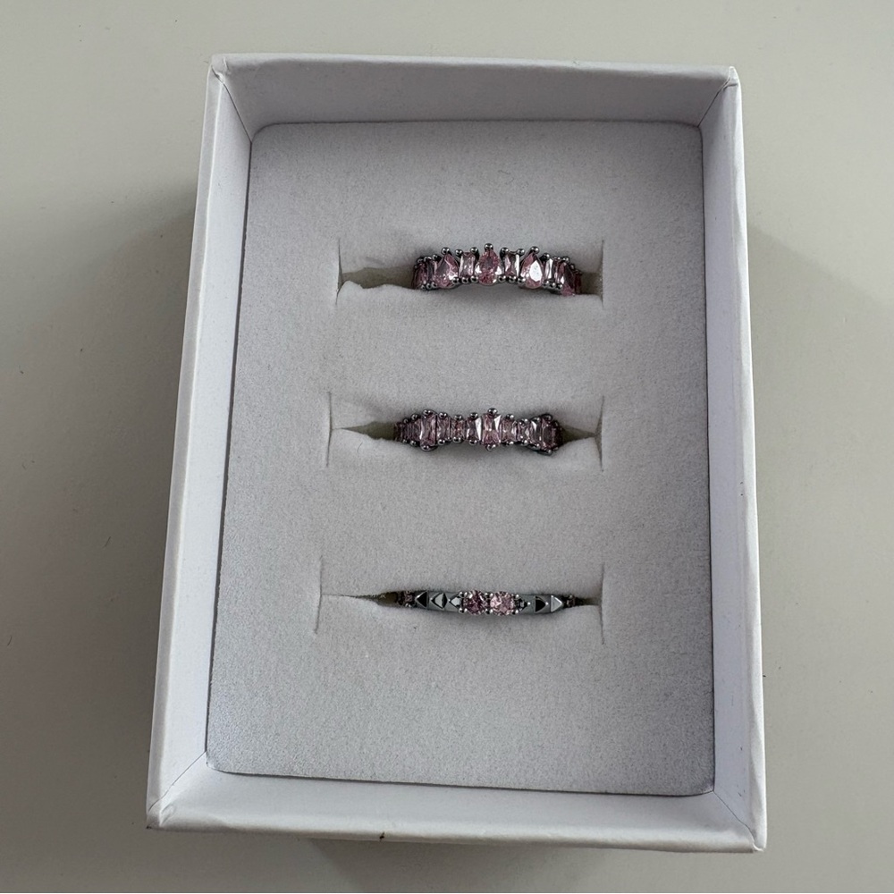 Bomb Party I’m Here for This Trio Luxe Bands Rose Quartz CZ Hematite Plating - Picture 3 of 8